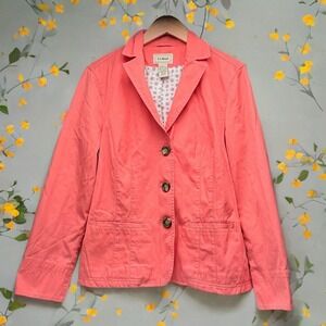 L.L. Bean Salmon Coral Pink Cotton Blazer Jacket Women 12 Preppy Coquette Chic